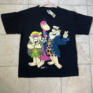 Vtg Flintstones Woodstock Fred Barney BIG Graphic Shirt 1993 RARE MED TV Novelty